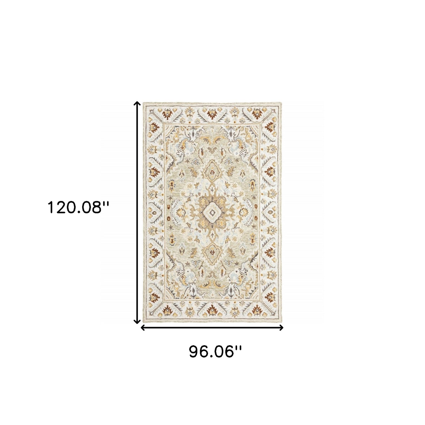 8' X 10' Ivory Beige Gold And Muted Grey Oriental Tufted Handmade Stain Resistant Area Rug