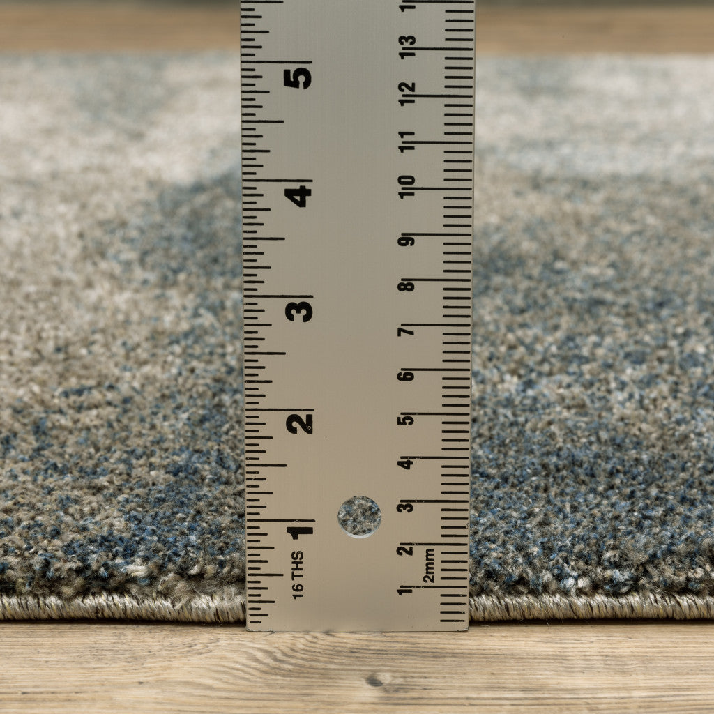 8' X 11' Grey And Teal Blue Abstract Power Loom Stain Resistant Area Rug