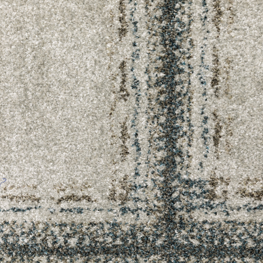 10' X 13' Grey Teal And Beige Geometric Power Loom Stain Resistant Area Rug