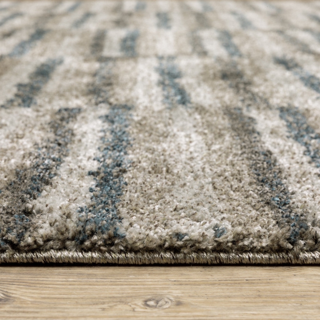 10' X 13' Teal Blue Grey And Tan Geometric Power Loom Stain Resistant Area Rug