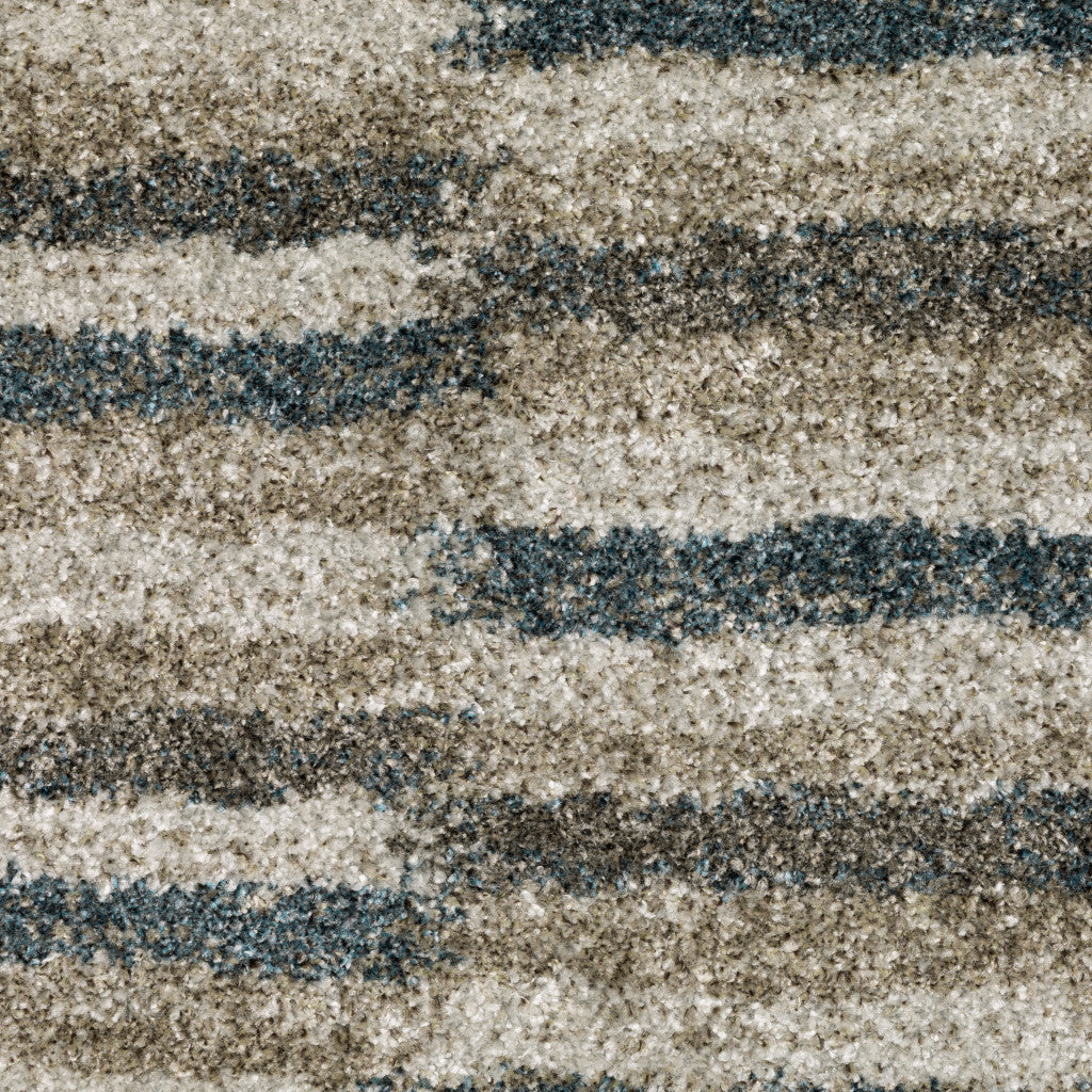 10' X 13' Teal Blue Grey And Tan Geometric Power Loom Stain Resistant Area Rug