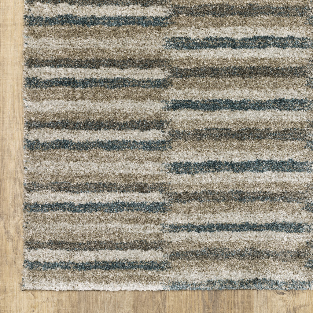 10' X 13' Teal Blue Grey And Tan Geometric Power Loom Stain Resistant Area Rug