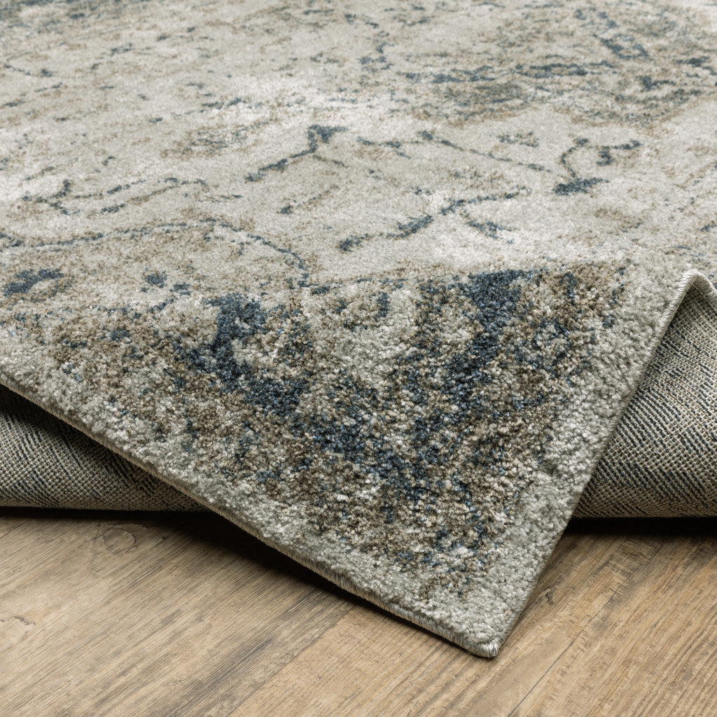 2' X 8' Grey Blue And Teal Oriental Power Loom Stain Resistant Runner Rug