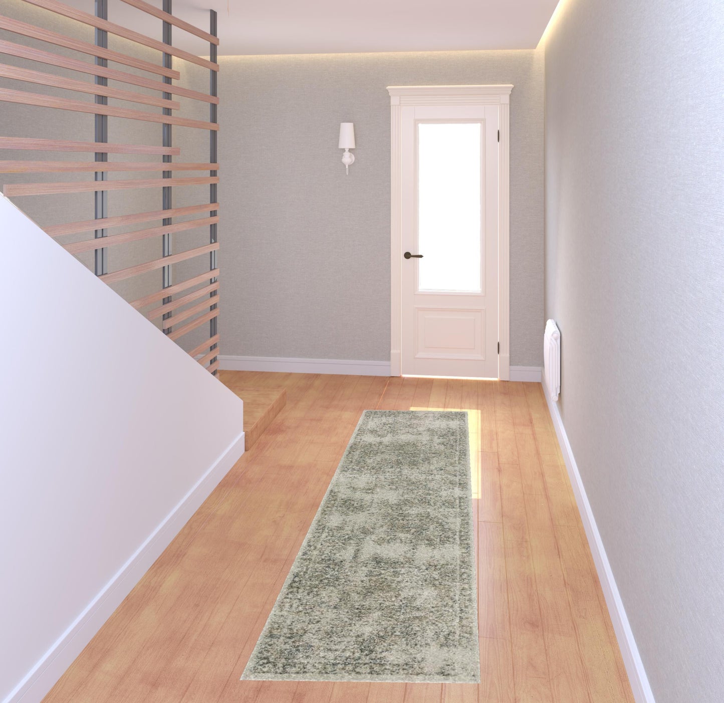 2' X 8' Grey Beige And Teal Oriental Power Loom Stain Resistant Runner Rug