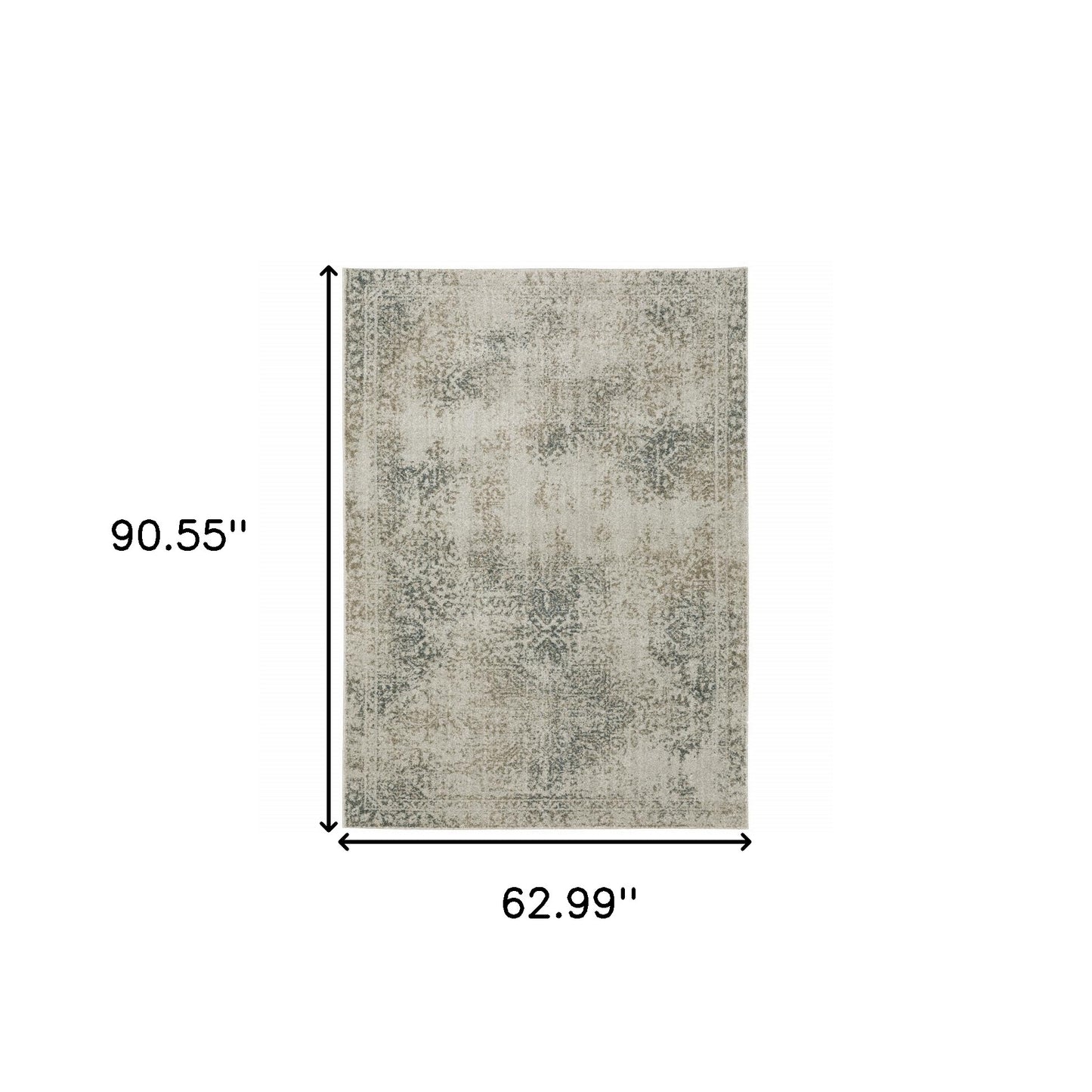 5' X 8' Grey Beige And Teal Oriental Power Loom Stain Resistant Area Rug