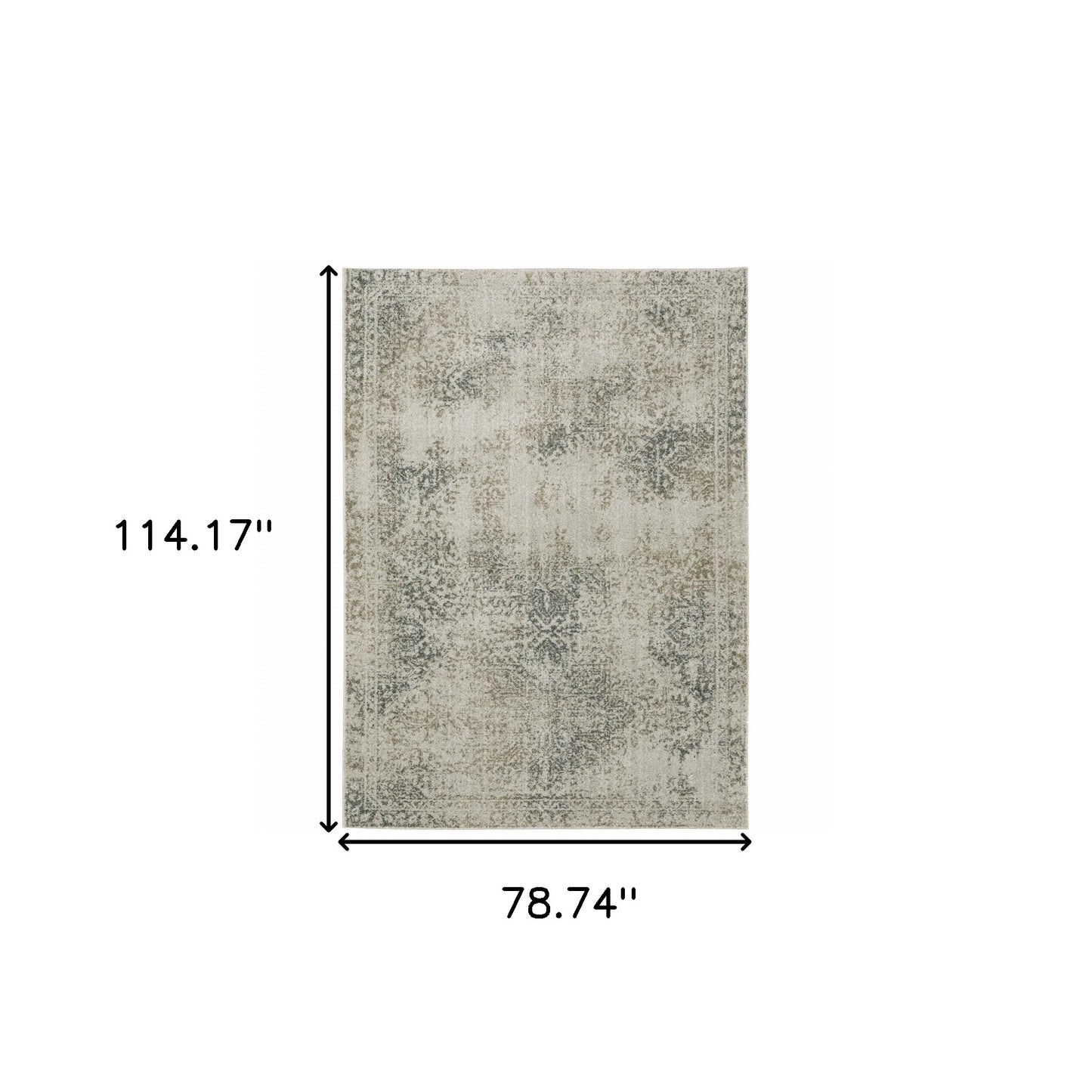 6' X 9' Grey Beige And Teal Oriental Power Loom Stain Resistant Area Rug