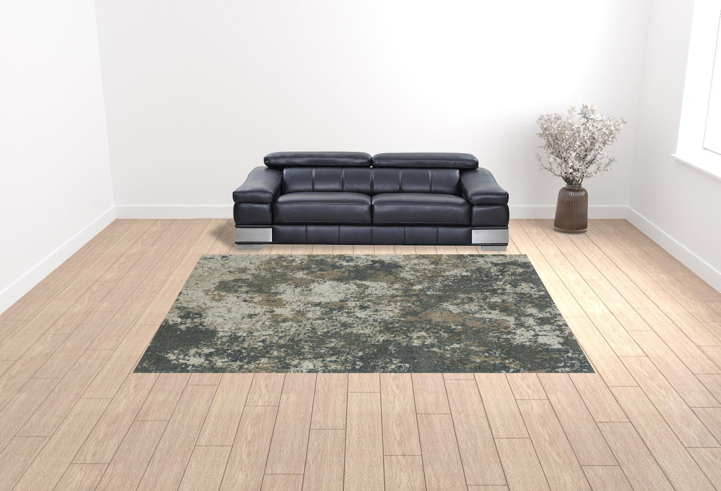 10' X 13' Teal Grey Tan And Beige Abstract Power Loom Stain Resistant Area Rug