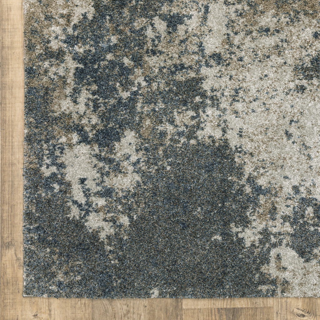 10' X 13' Teal Grey Tan And Beige Abstract Power Loom Stain Resistant Area Rug