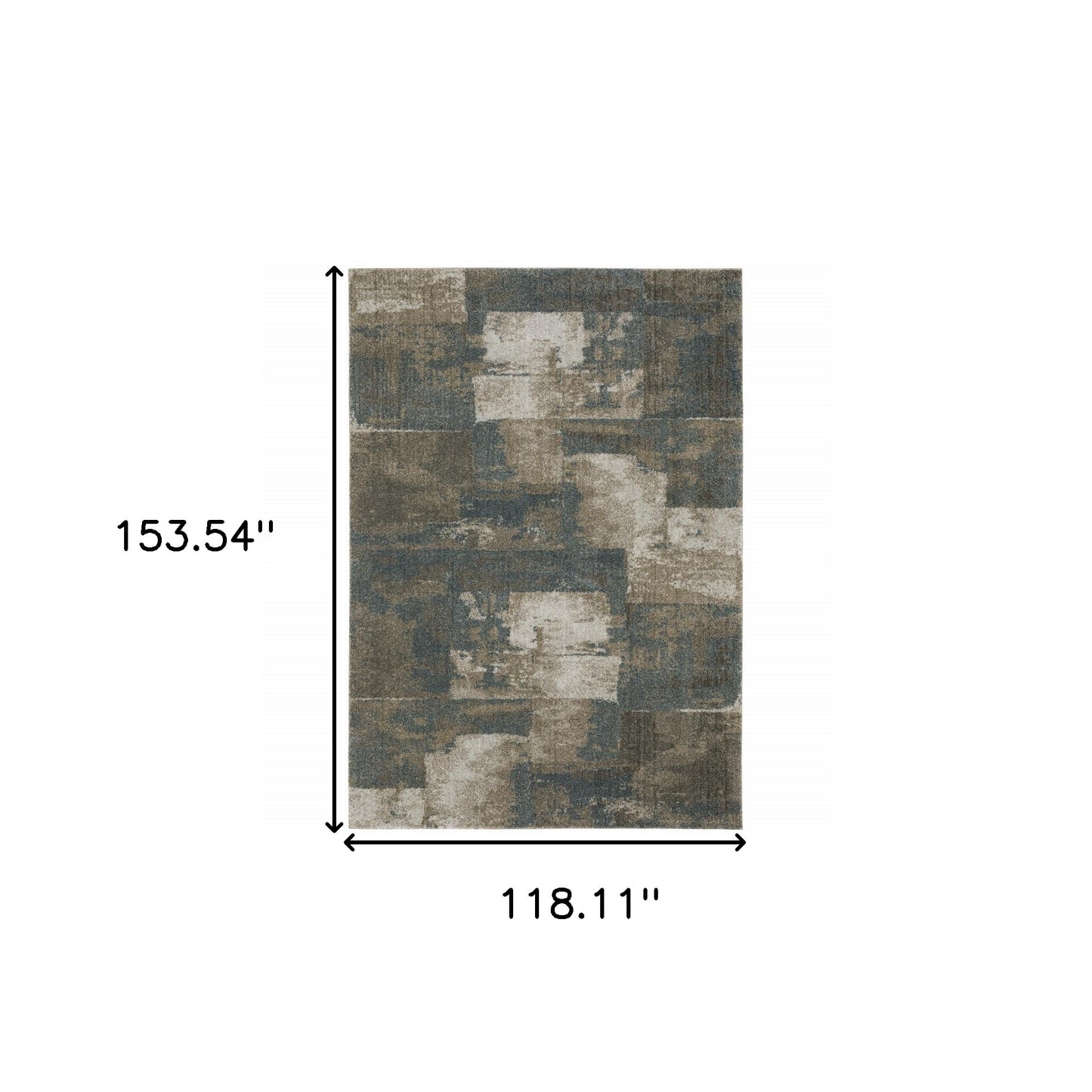 10' X 13' Teal Blue Grey Tan And Beige Geometric Power Loom Stain Resistant Area Rug