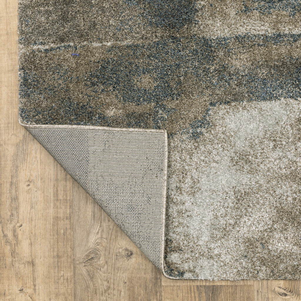 10' X 13' Teal Blue Grey Tan And Beige Geometric Power Loom Stain Resistant Area Rug