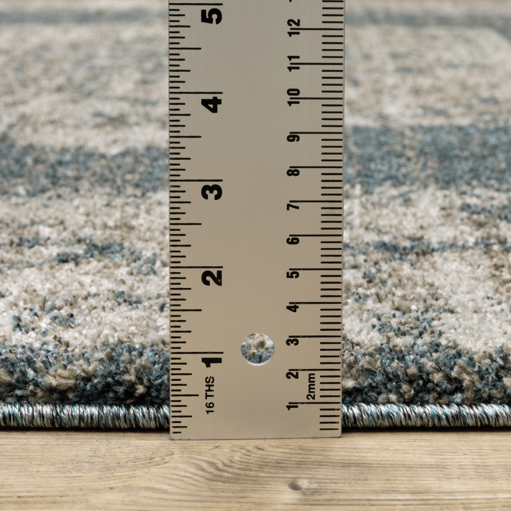 8' X 11' Blue And Beige Oriental Power Loom Stain Resistant Area Rug