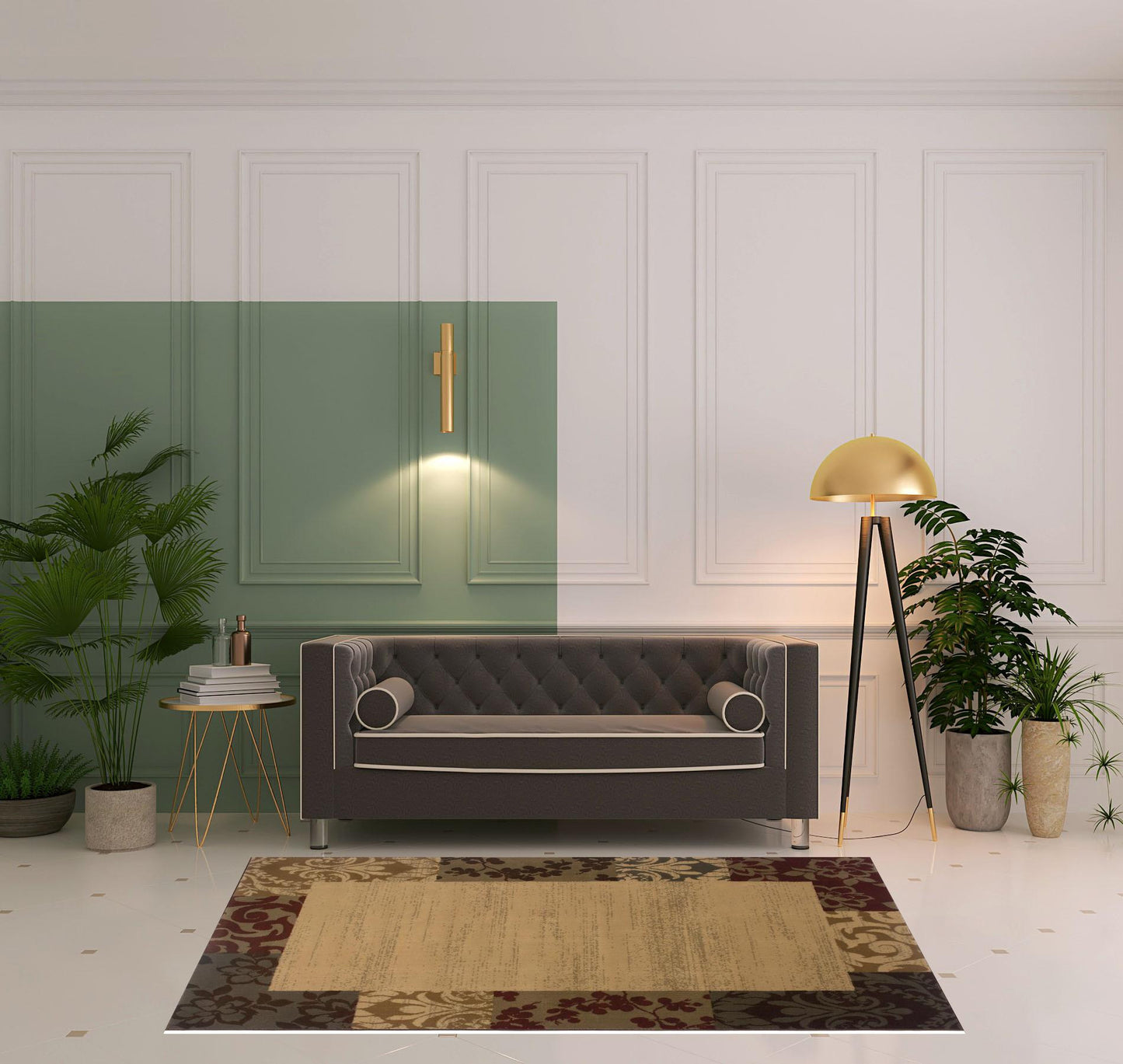 5' X 8' Beige Red Green Gold And Grey Abstract Power Loom Stain Resistant Area Rug