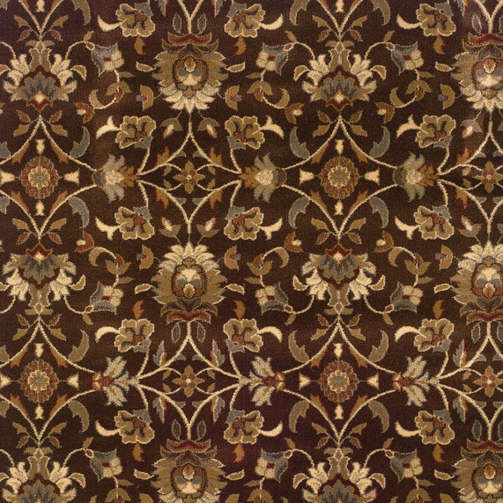 10' X 13' Brown Floral Power Loom Stain Resistant Area Rug