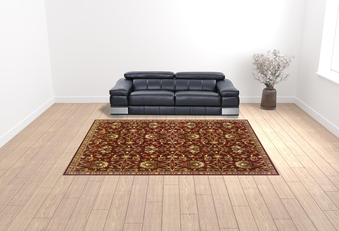 10' X 13' Red Floral Power Loom Stain Resistant Area Rug