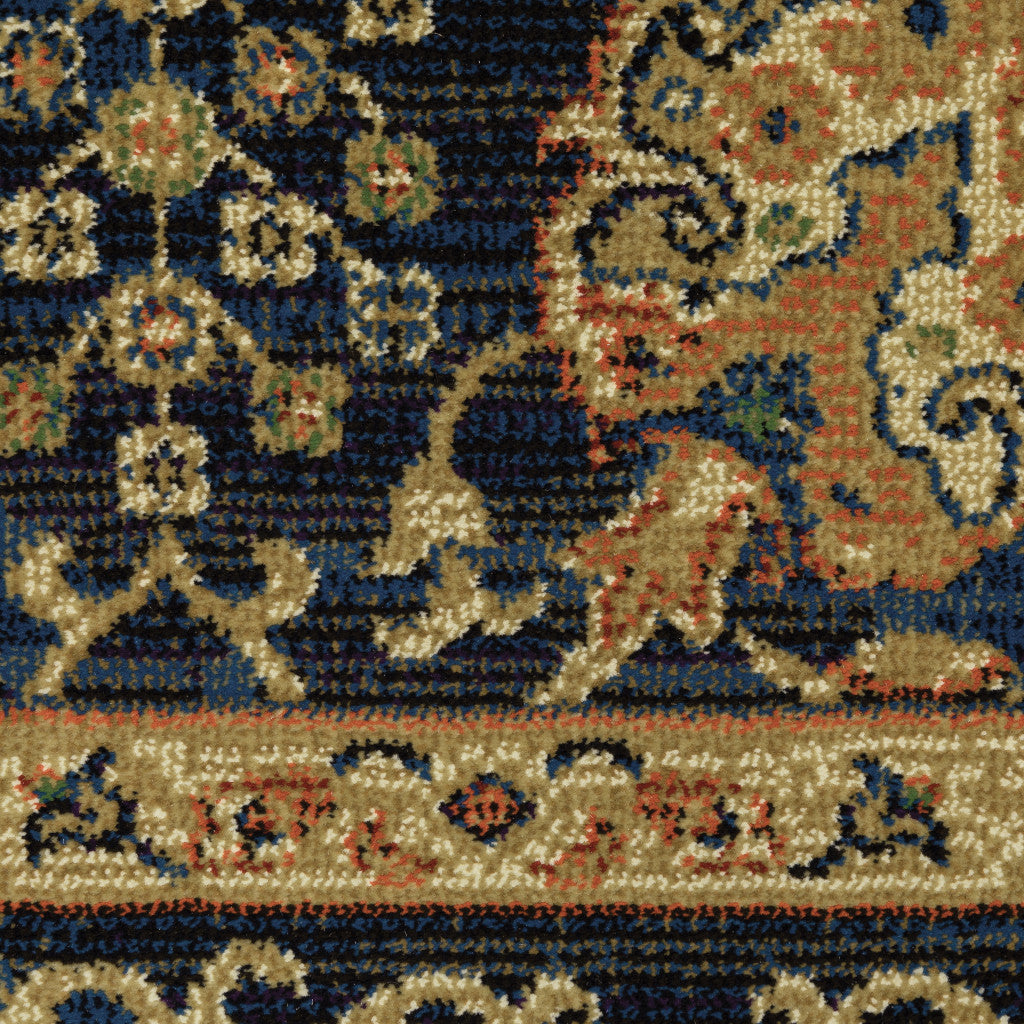 4' X 6' Blue And Gold Oriental Power Loom Stain Resistant Area Rug