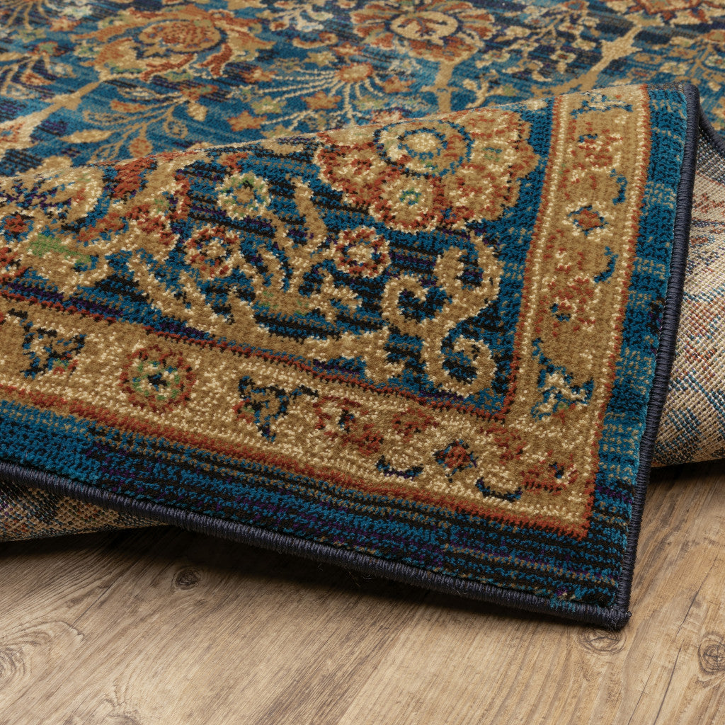 4' X 6' Blue And Gold Oriental Power Loom Stain Resistant Area Rug