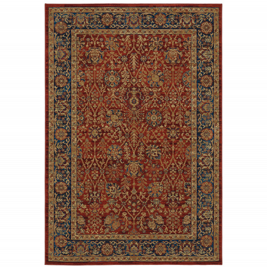 10' X 13' Red And Blue Oriental Power Loom Stain Resistant Area Rug