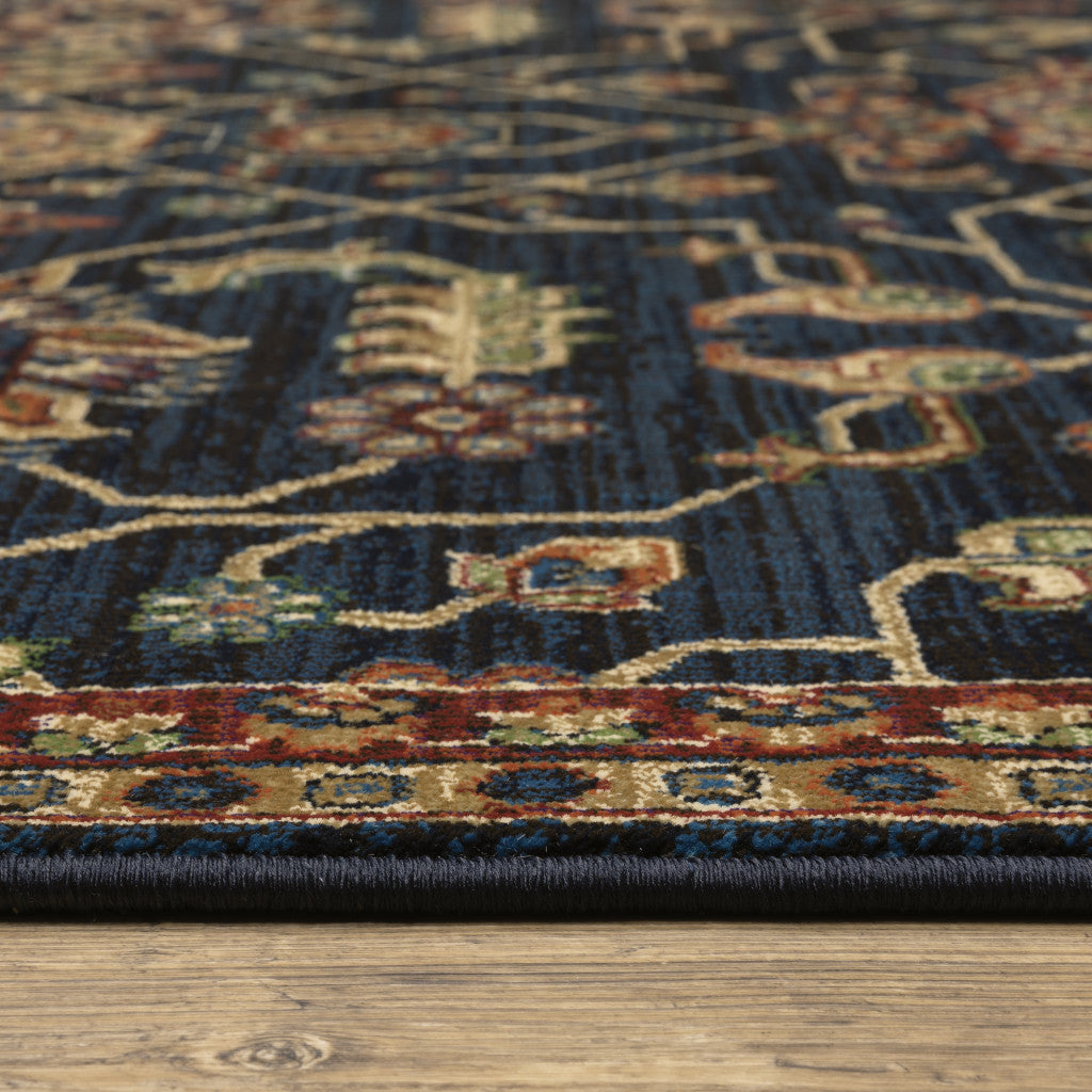 4' X 6' Blue And Red Oriental Power Loom Stain Resistant Area Rug