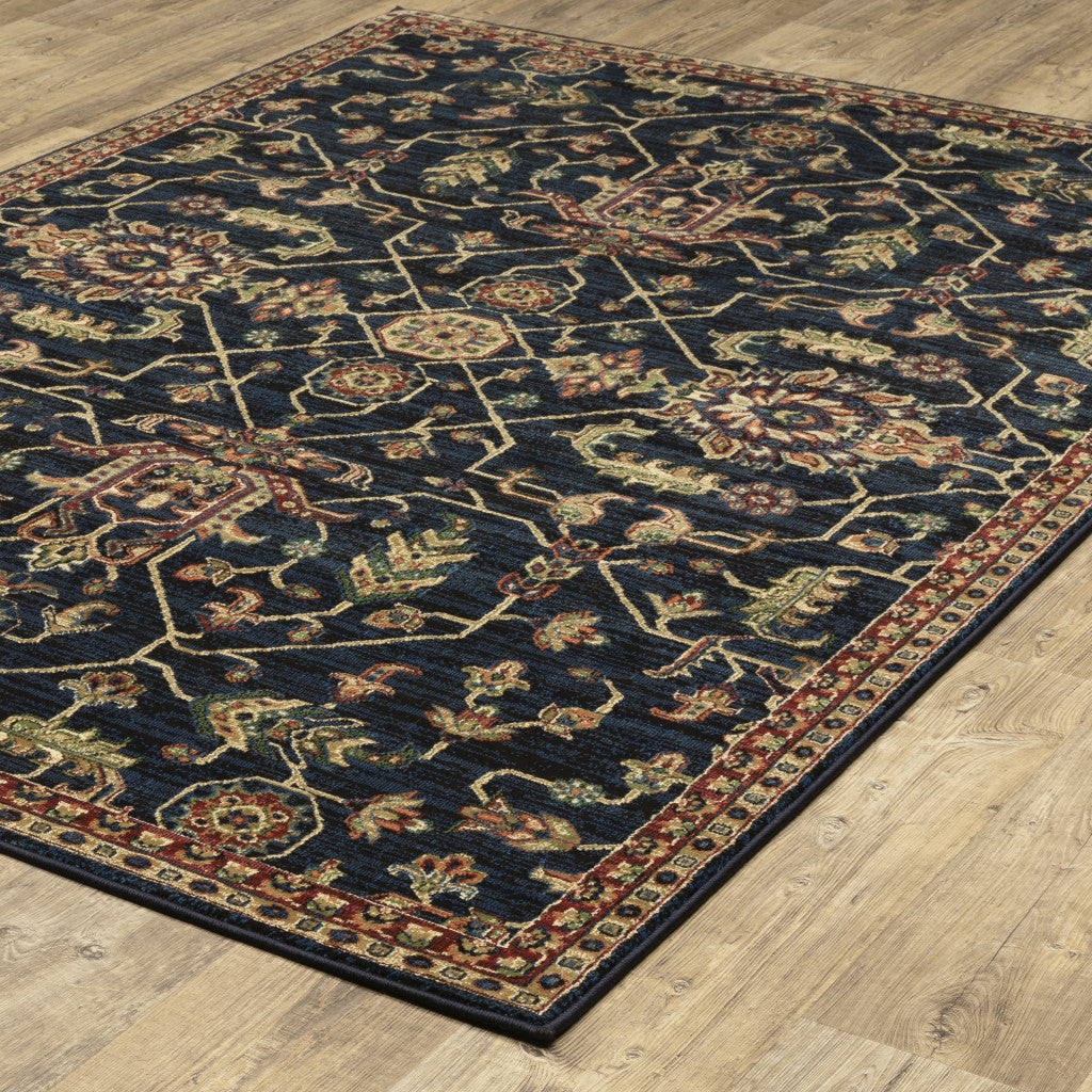 10' X 13' Blue And Red Oriental Power Loom Stain Resistant Area Rug
