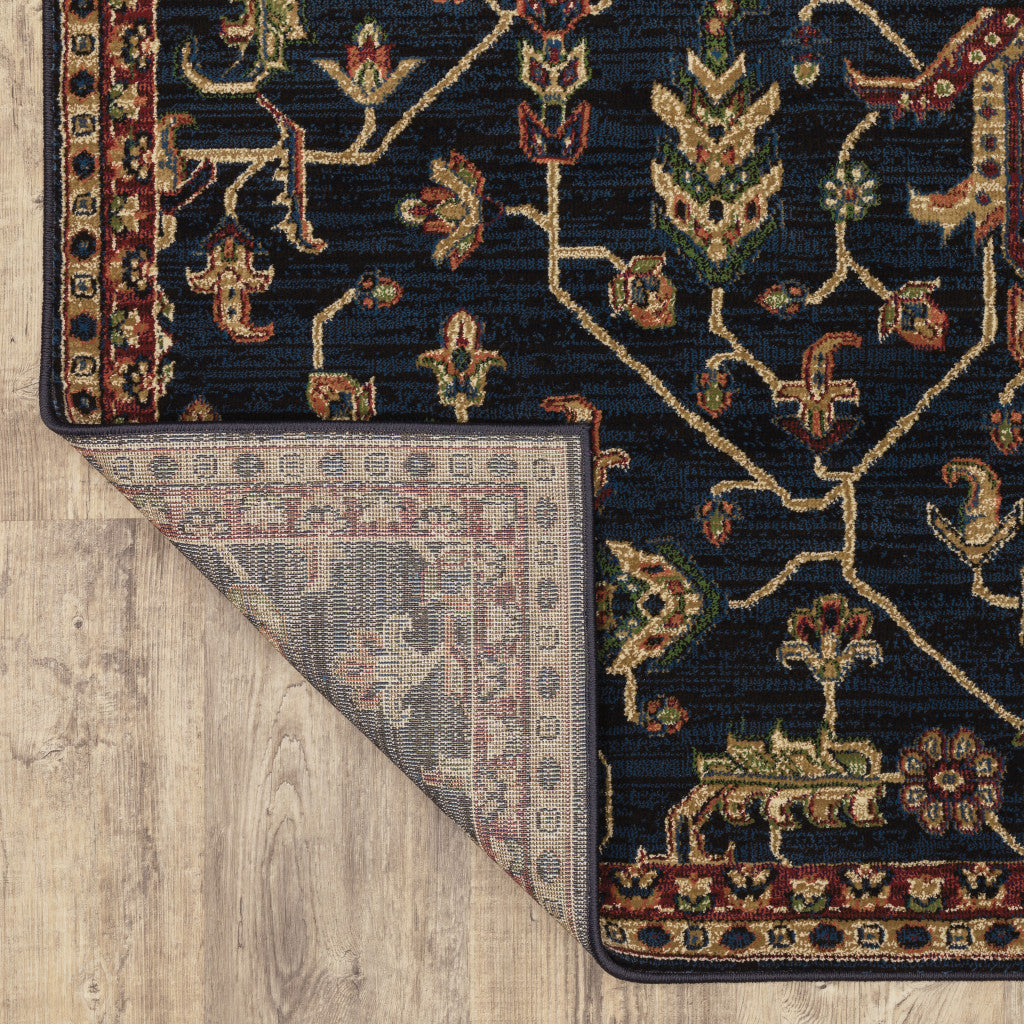 10' X 13' Blue And Red Oriental Power Loom Stain Resistant Area Rug