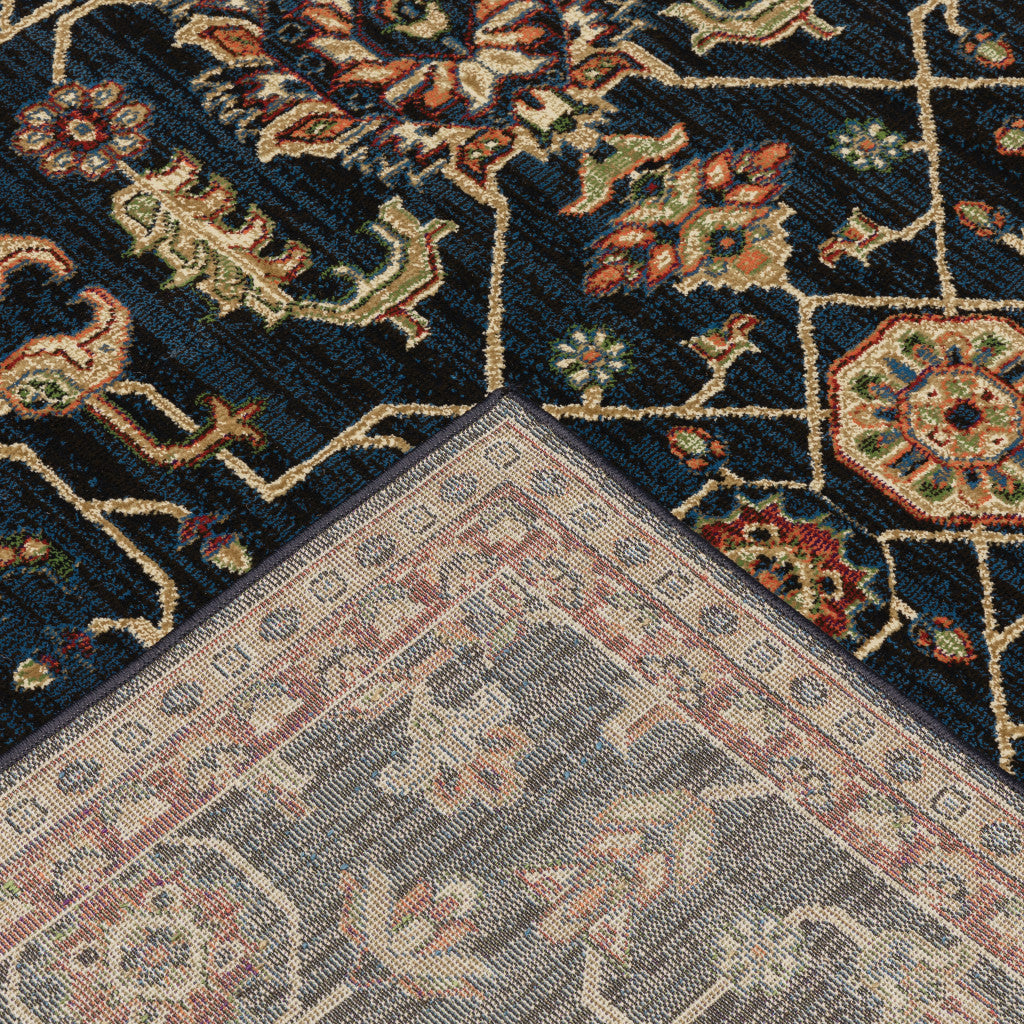 10' X 13' Blue And Red Oriental Power Loom Stain Resistant Area Rug