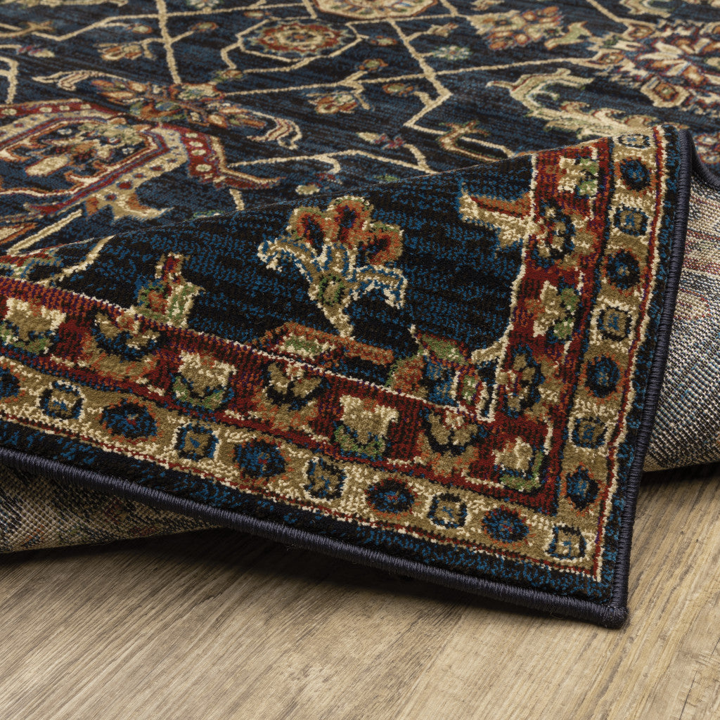 10' X 13' Blue And Red Oriental Power Loom Stain Resistant Area Rug