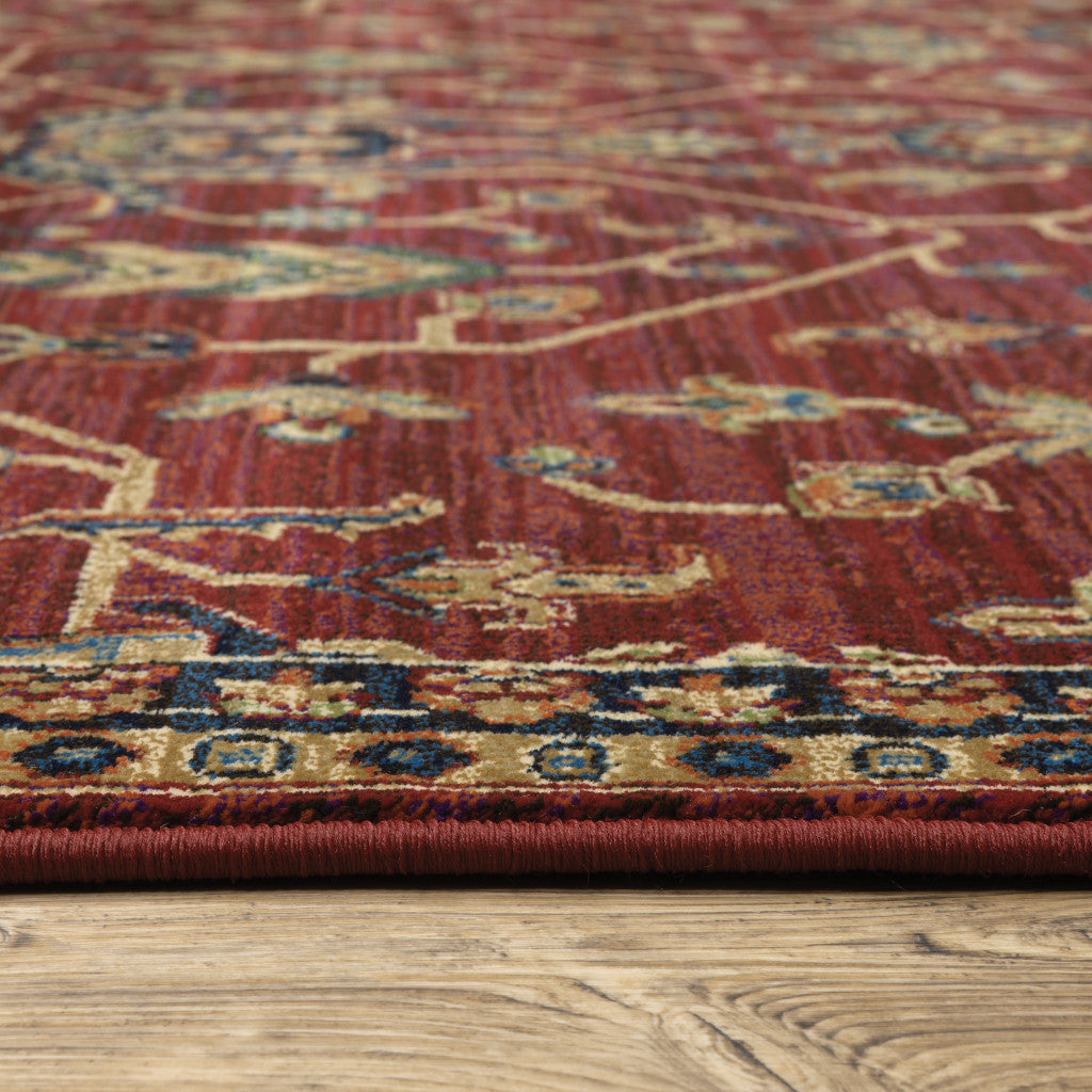 4' X 6' Red And Blue Oriental Power Loom Stain Resistant Area Rug