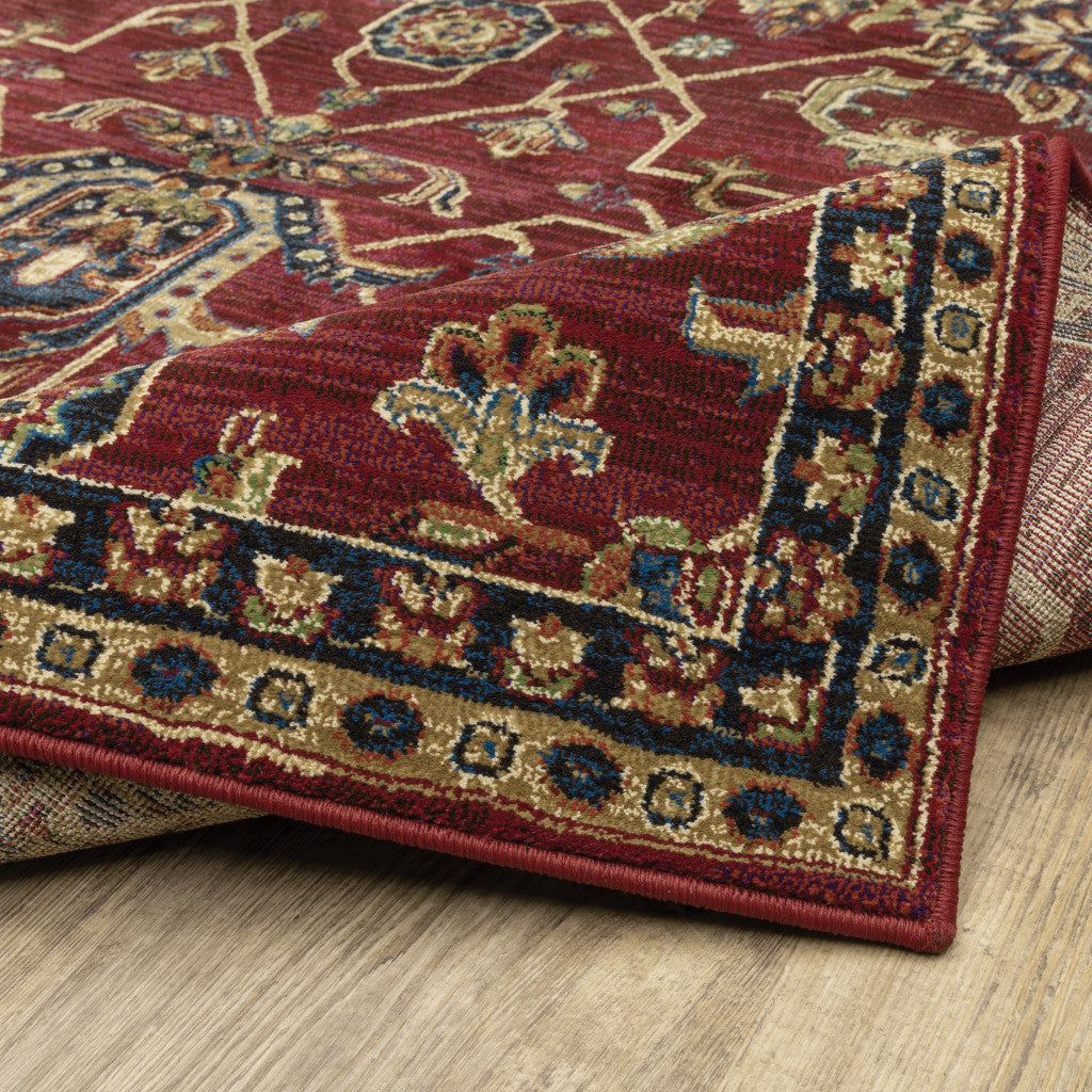 4' X 6' Red And Blue Oriental Power Loom Stain Resistant Area Rug