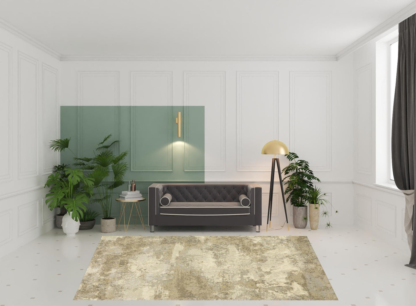 8' x 11' Beige and Gold Abstract Power Loom Area Rug