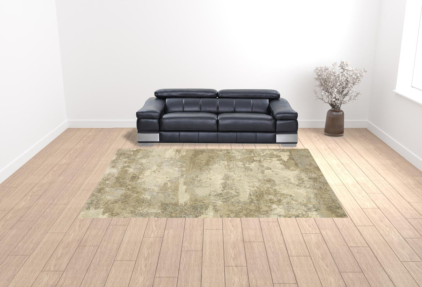 10' x 13' Beige and Gold Abstract Power Loom Area Rug