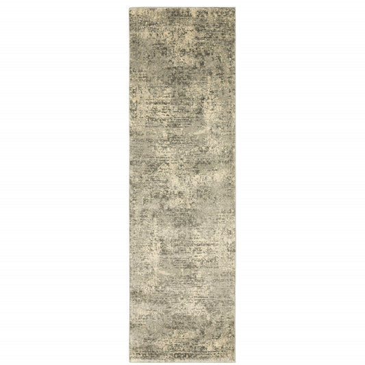 2' X 8' Grey Ivory Beige And Taupe Oriental Power Loom Stain Resistant Runner Rug