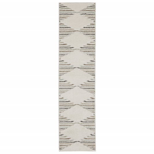 2' X 8' Brown And Ivory Geometric Power Loom Runner Rug