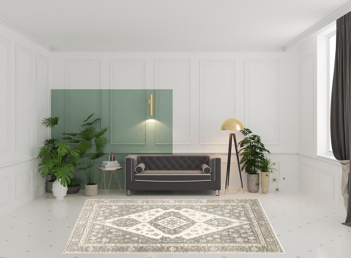 8' X 11' Grey Pink And Brown Oriental Power Loom Stain Resistant Area Rug