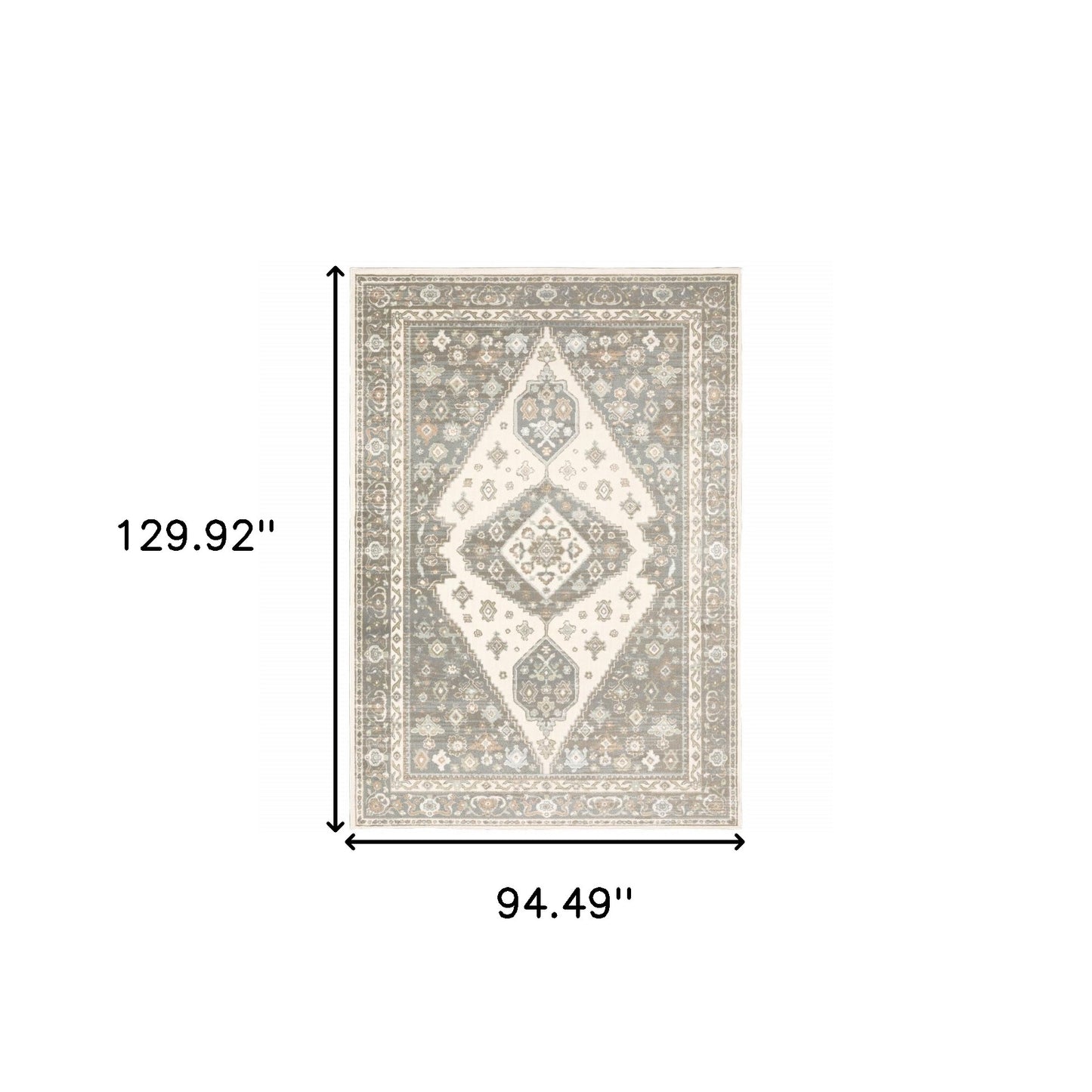 8' X 11' Grey Pink And Brown Oriental Power Loom Stain Resistant Area Rug