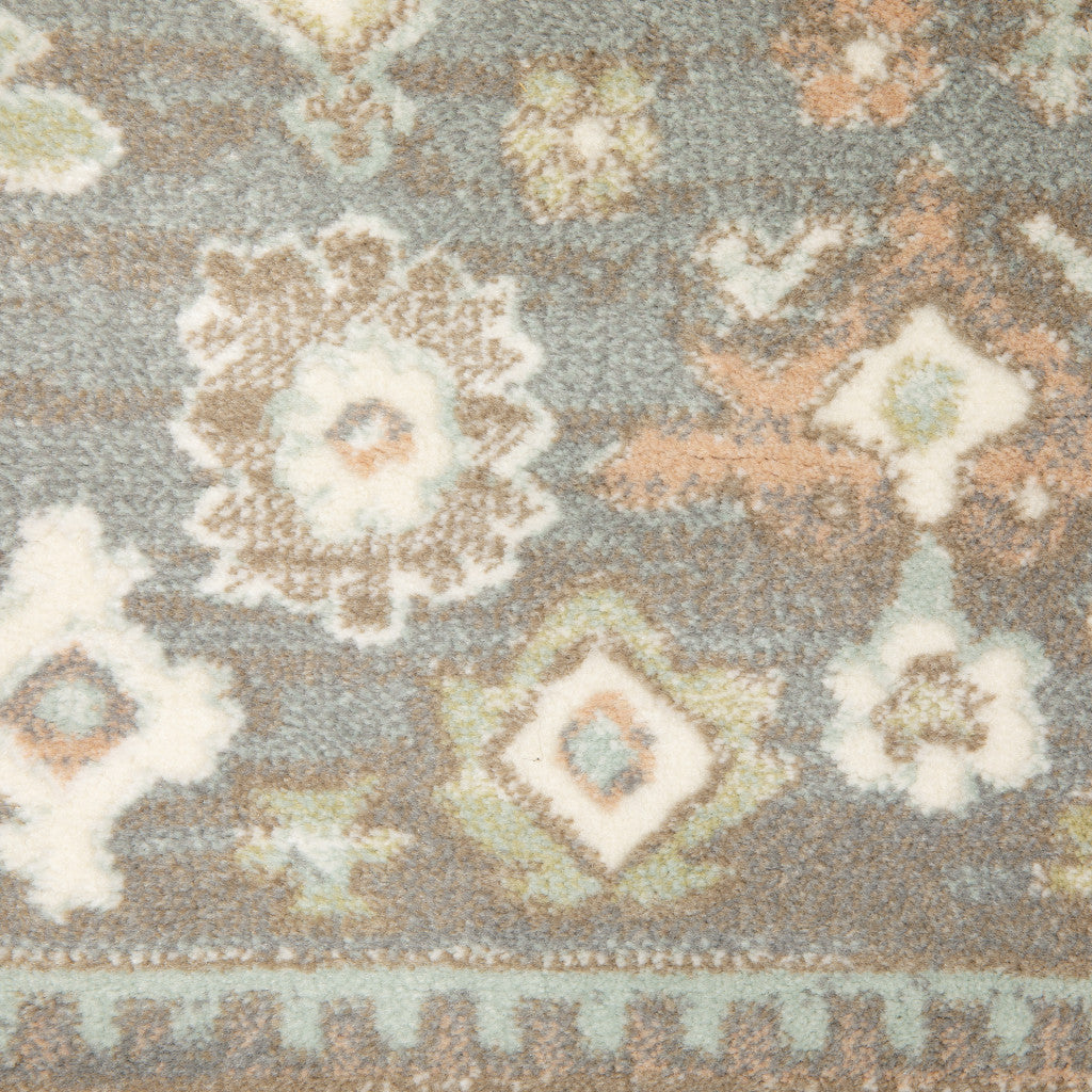 8' X 11' Grey Pink And Brown Oriental Power Loom Stain Resistant Area Rug