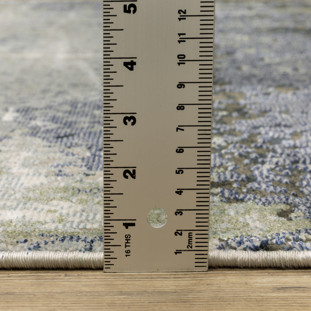6' X 9' Blue Green Grey And Beige Abstract Power Loom Stain Resistant Area Rug