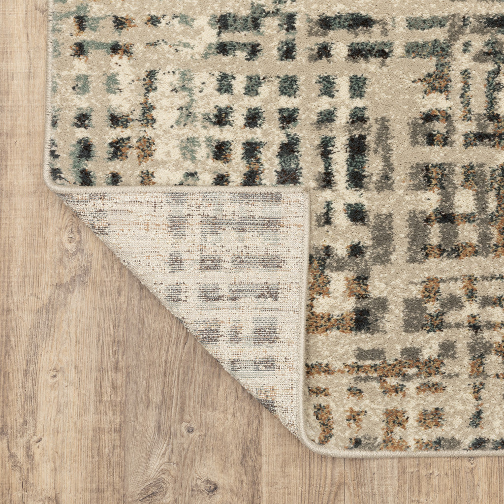 6' X 9' Beige Grey Blues Orange Yellow And Ivory Abstract Power Loom Stain Resistant Area Rug