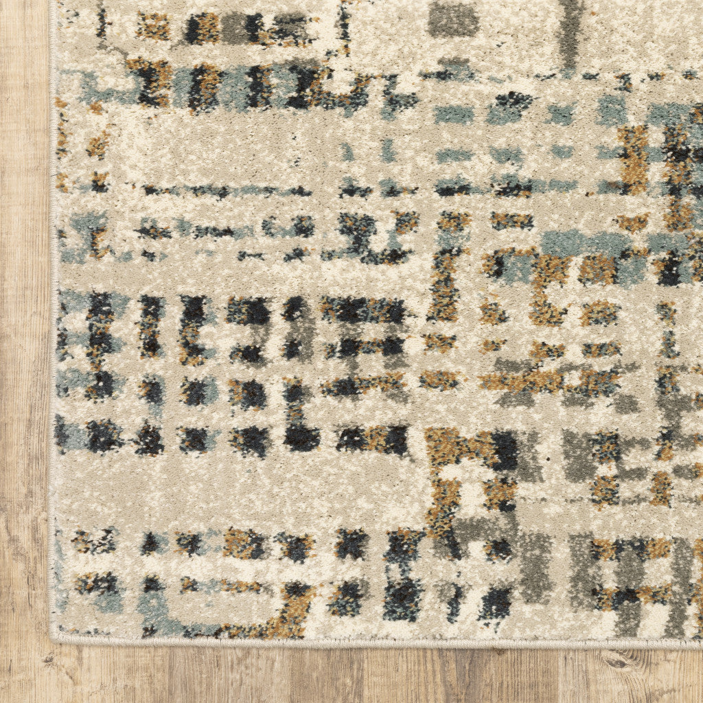 6' X 9' Beige Grey Blues Orange Yellow And Ivory Abstract Power Loom Stain Resistant Area Rug