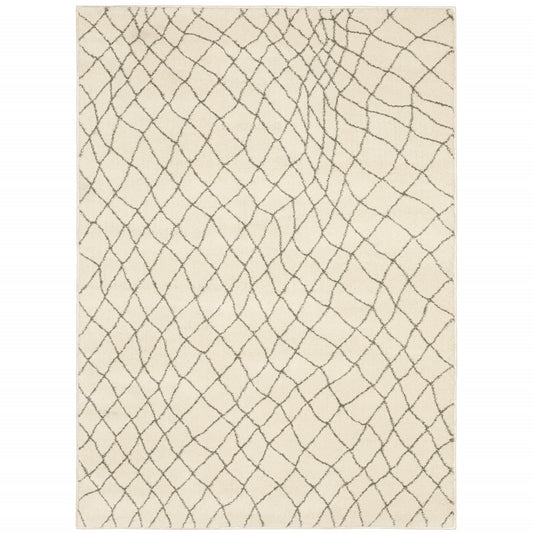 6' X 9' Ivory And Grey Geometric Power Loom Stain Resistant Area Rug