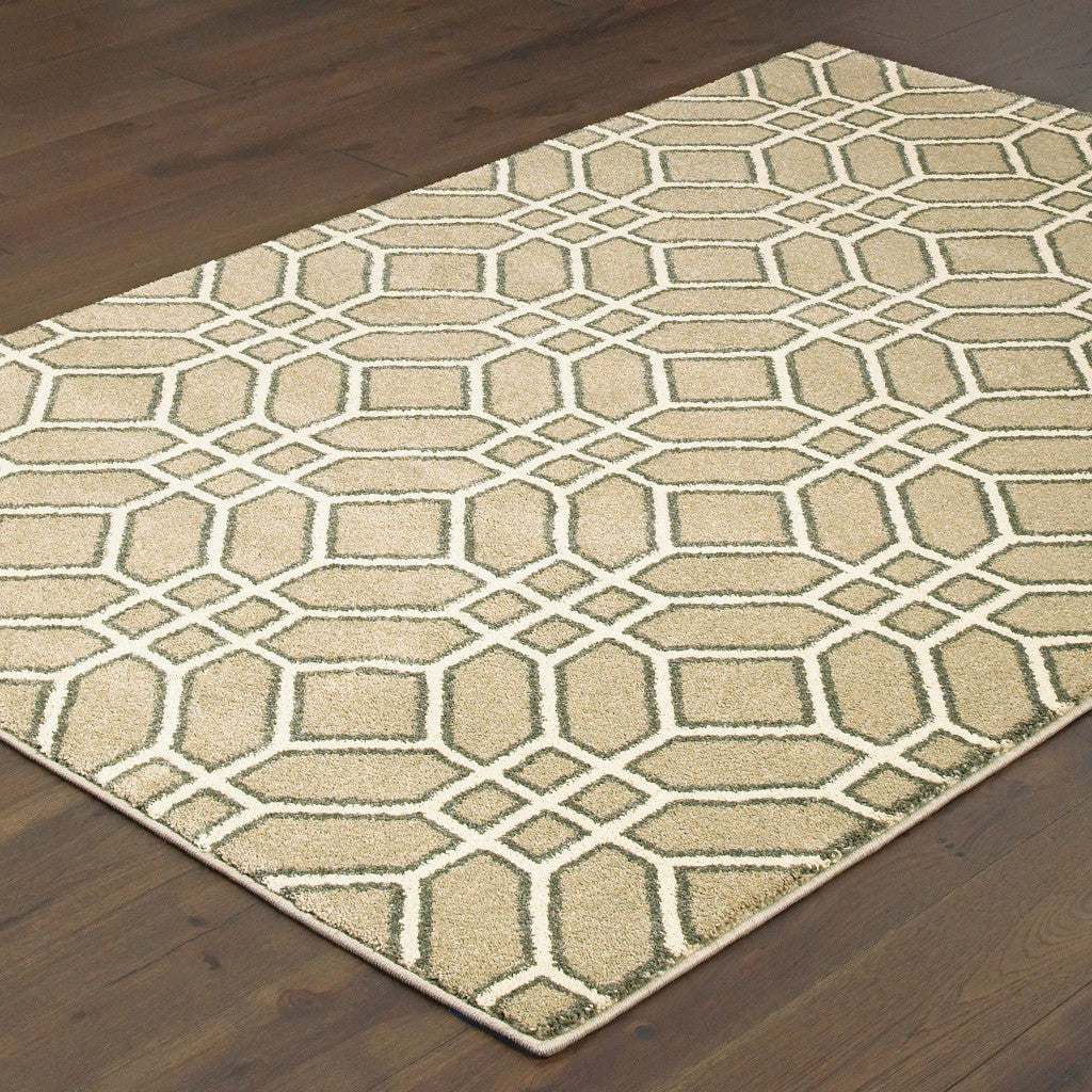 4' X 6' Sand And Ivory Geometric Power Loom Stain Resistant Area Rug