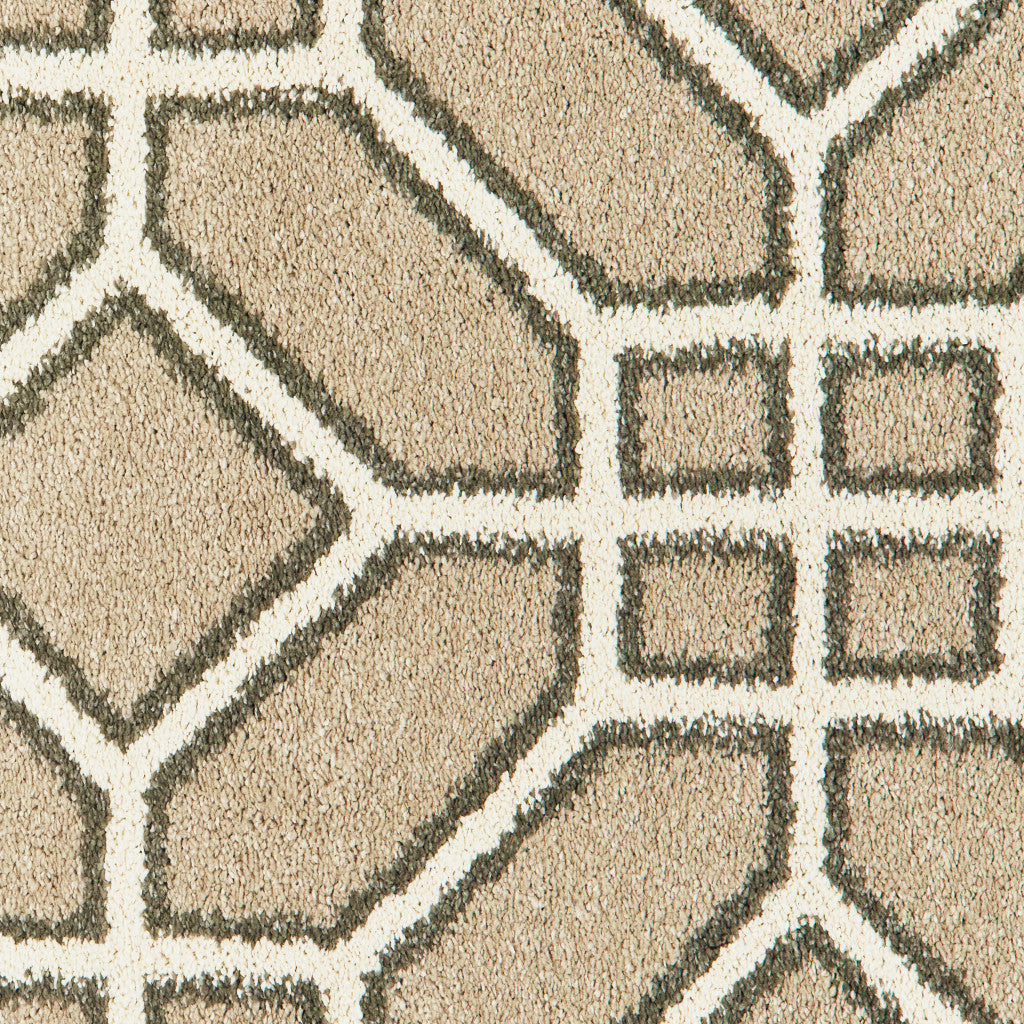 4' X 6' Sand And Ivory Geometric Power Loom Stain Resistant Area Rug