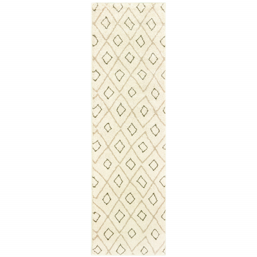 2' X 8' Sand Ash Grey And Ivory Geometric Power Loom Stain Resistant Runner Rug