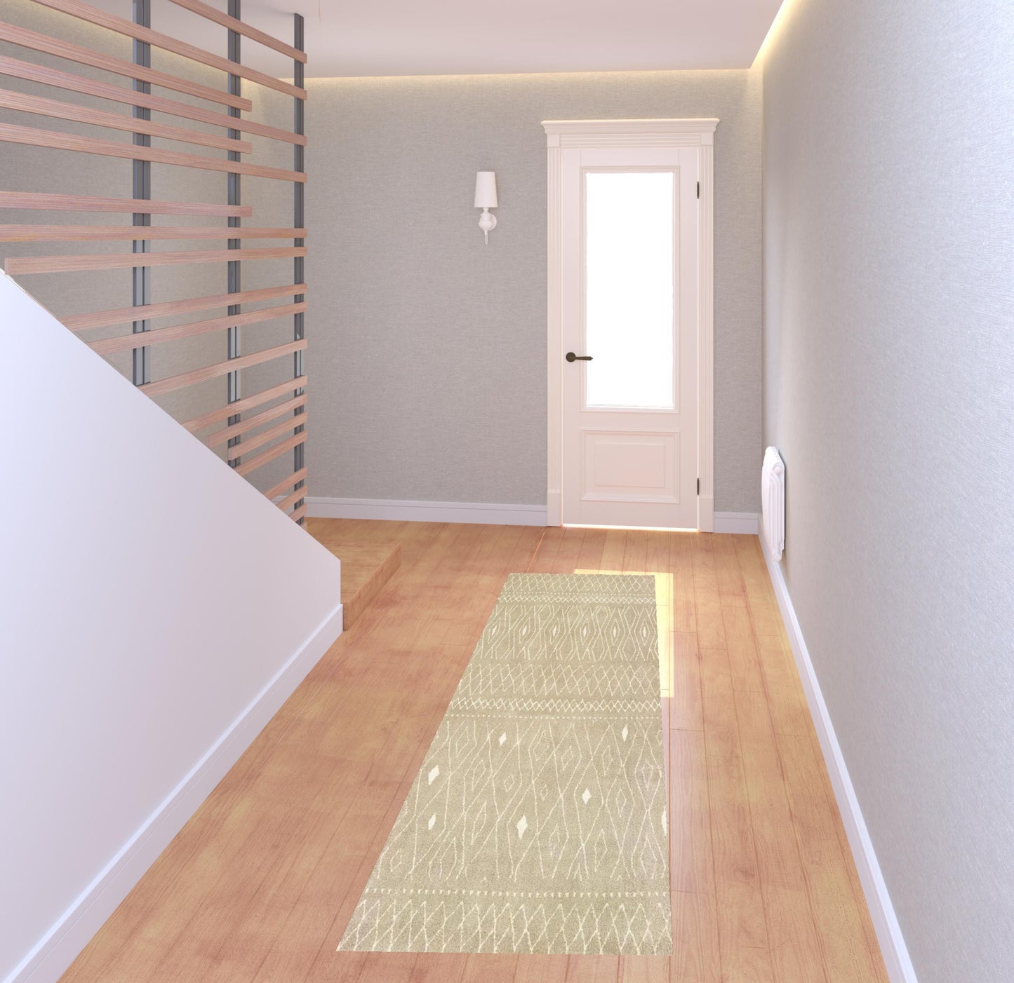 8' Sand And Ivory Geometric Power Loom Runner Rug