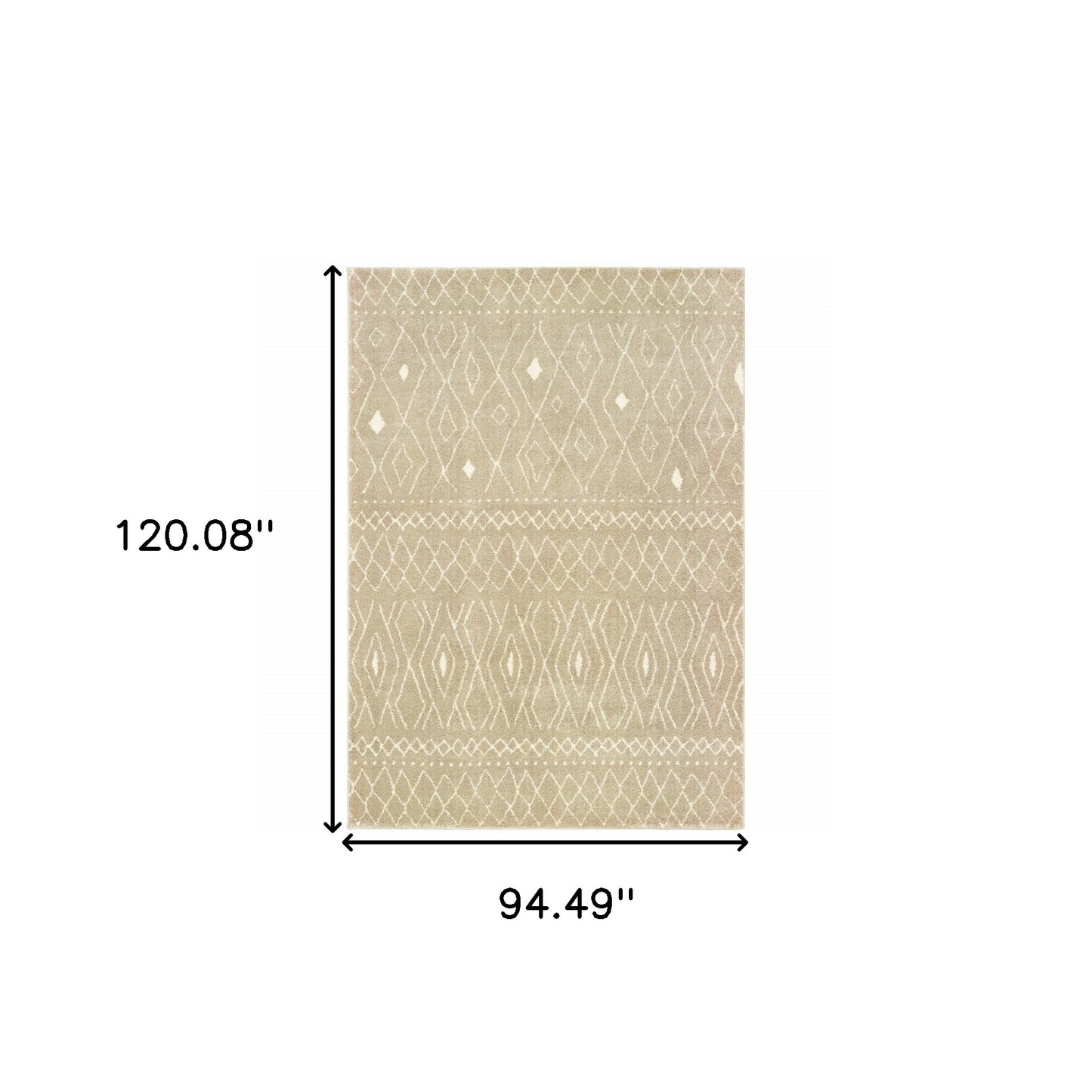 8' X 10' Sand And Ivory Geometric Power Loom Stain Resistant Area Rug