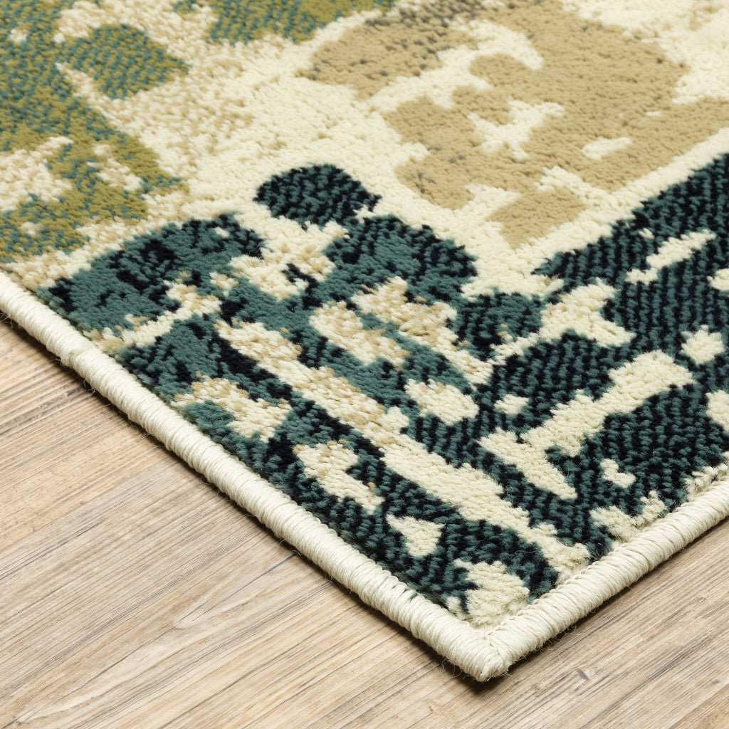 8' X 10' Beige Terracotta Green Navy And Grey Abstract Power Loom Stain Resistant Area Rug