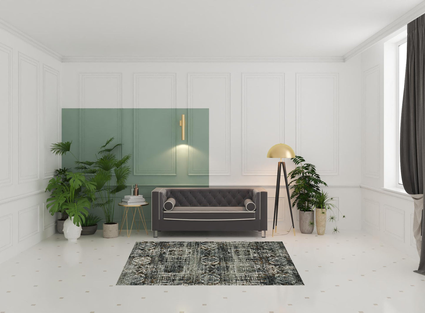 5' X 8' Ivory Charcoal Grey Blue Rust Gold And Brown Oriental Power Loom Stain Resistant Area Rug