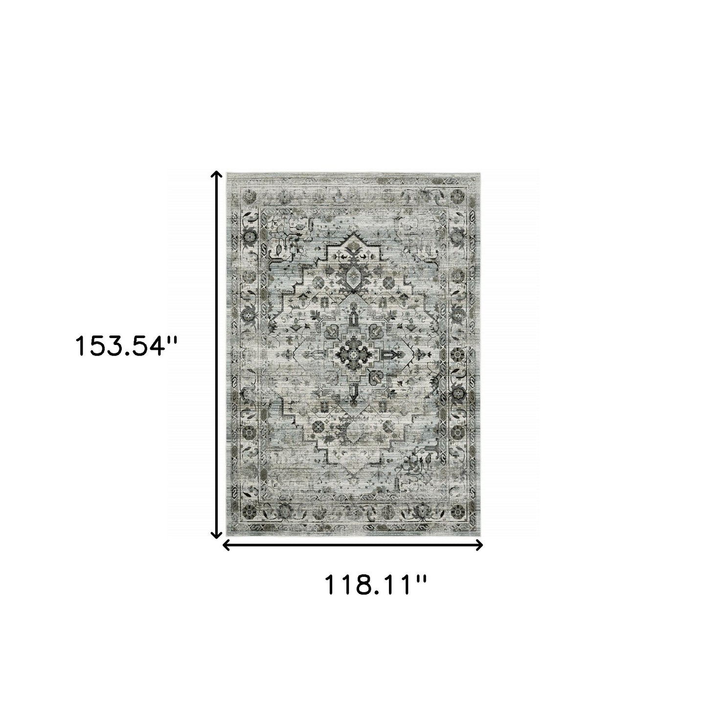 10' X 13' Ivory Grey Charcoal Blue And Taupe Oriental Power Loom Stain Resistant Area Rug