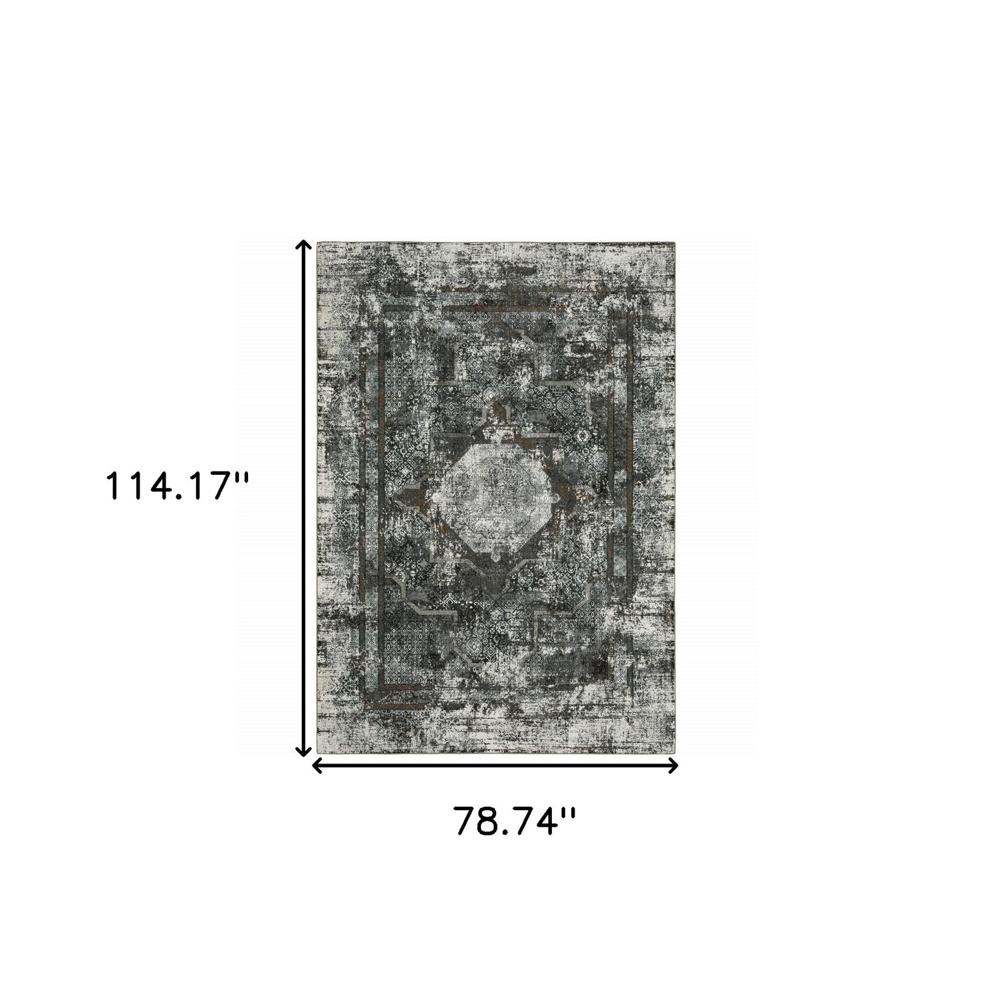 6' X 9' Charcoal Rust Grey Blue Ivory And Brown Oriental Power Loom Stain Resistant Area Rug