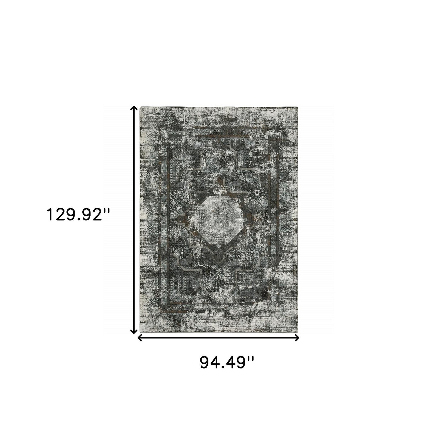 8' X 11' Charcoal Rust Grey Blue Ivory And Brown Oriental Power Loom Stain Resistant Area Rug