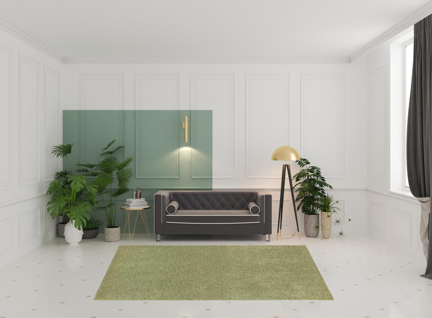6' X 9' Olive Green Shag Tufted Handmade Stain Resistant Area Rug